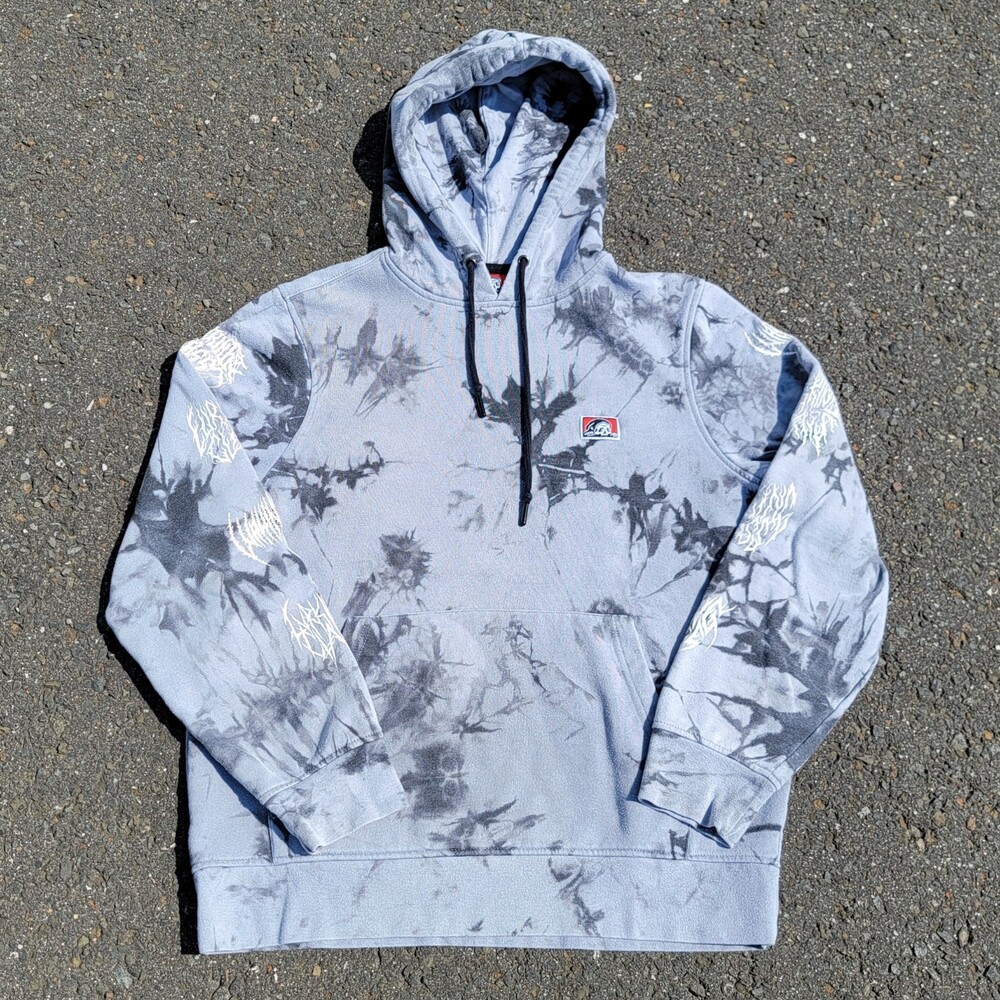 Lurking Class by Sketchy Tank Grey and Black Tie-Dye Skull Sleeve Graphic Hoodie